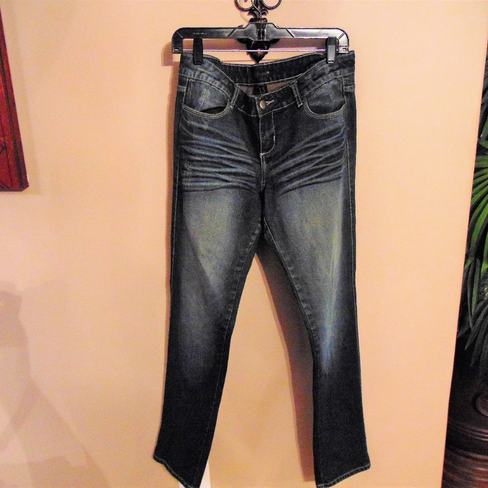 Black‎ Crystal dark wash denim embellished jeans pants
